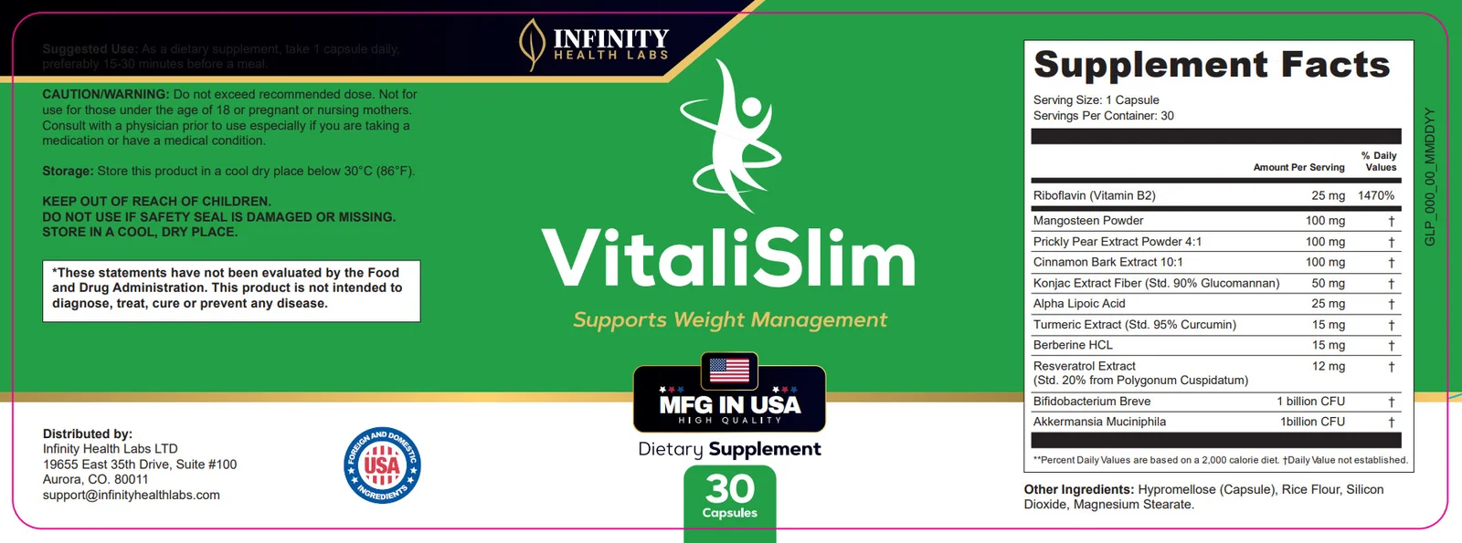 VitaliSlim Product Label